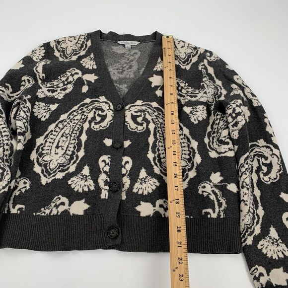 Ophelia Roe Knit V-Neck Paisley Print Button Front Cardigan Sweater Large Gray L - Picture 6 of 6